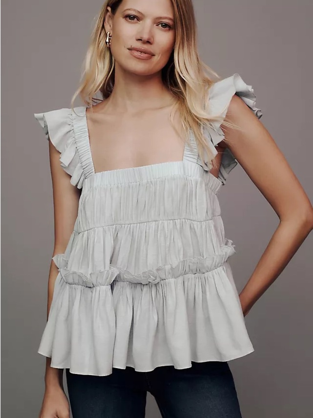 Anthropologie Mare Mare Light Blue Ruffled Tank Top size small